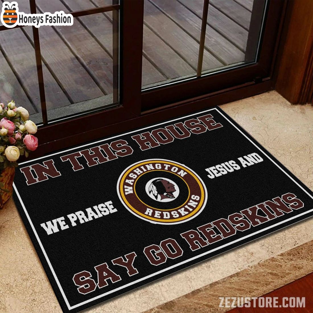 In this house we praise jesus and say go Redskins doormat