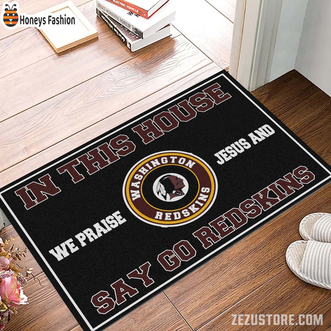 In this house we praise jesus and say go Redskins doormat