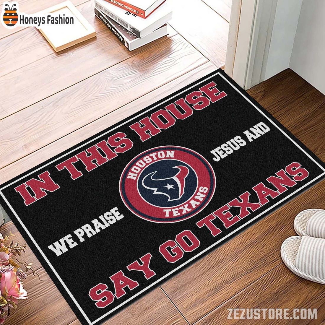 In this house we praise jesus and say go Texans doormat