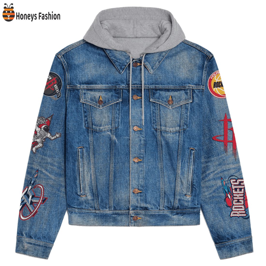 NEW Houston Rockets Nation Rus As One Smash Mouth Hooded Denim Jacket