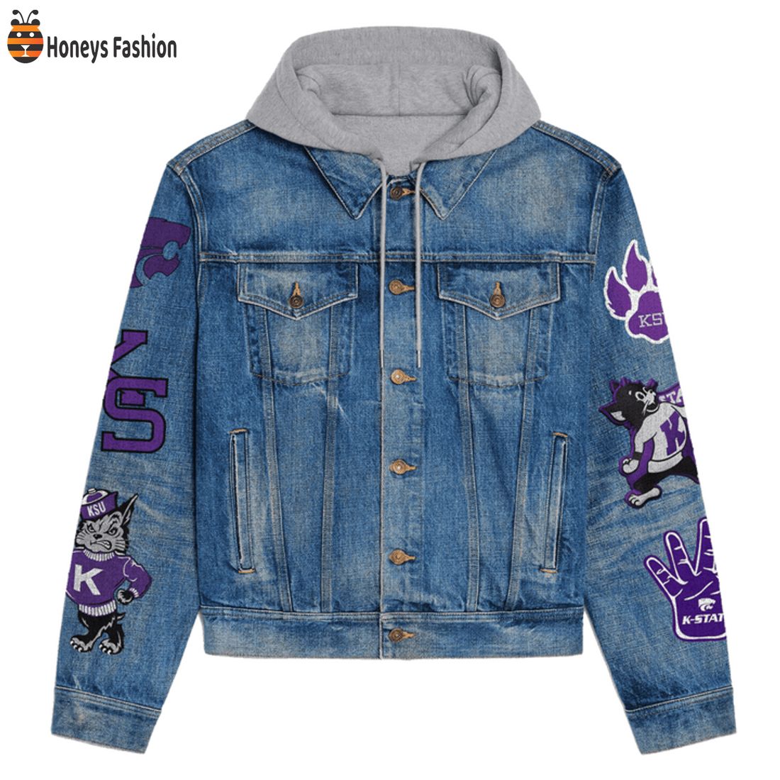 NEW Kansas State Wildcats Nation Emaw Smash Mouth Hooded Denim Jacket