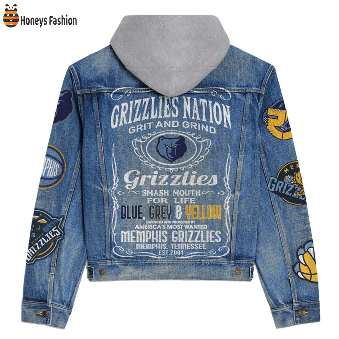 NEW Memphis Grizzlies Nation Grit And Grind Hooded Denim Jacket