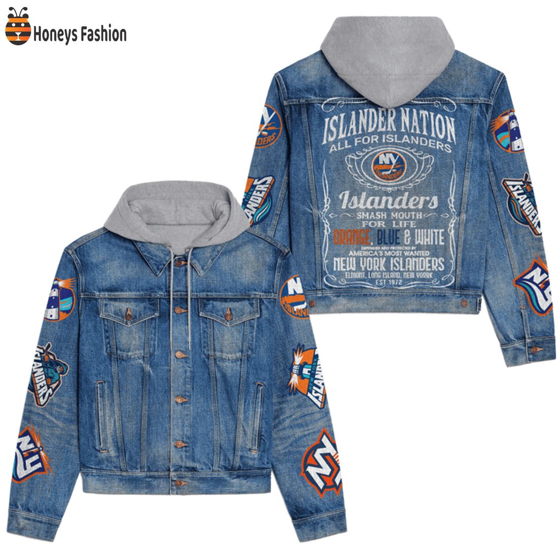 NEW New York Islanders Nation All For Smash Mouth For Life Hooded Denim Jacket