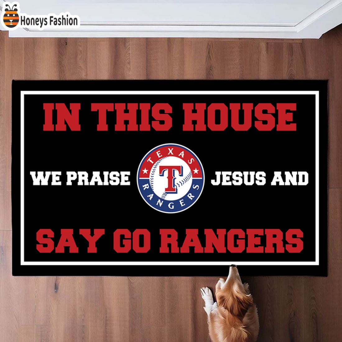 NEW Texas Rangers In This House We Praise Jesus Doormat