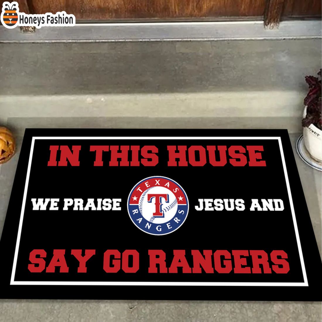 NEW Texas Rangers In This House We Praise Jesus Doormat