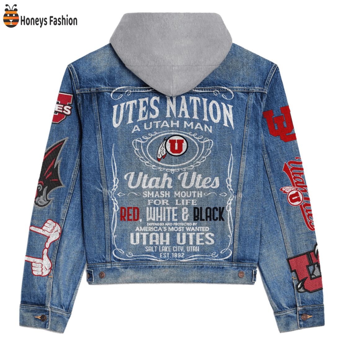 NEW Utah Utes Nation A Utah Man Hooded Denim Jacket