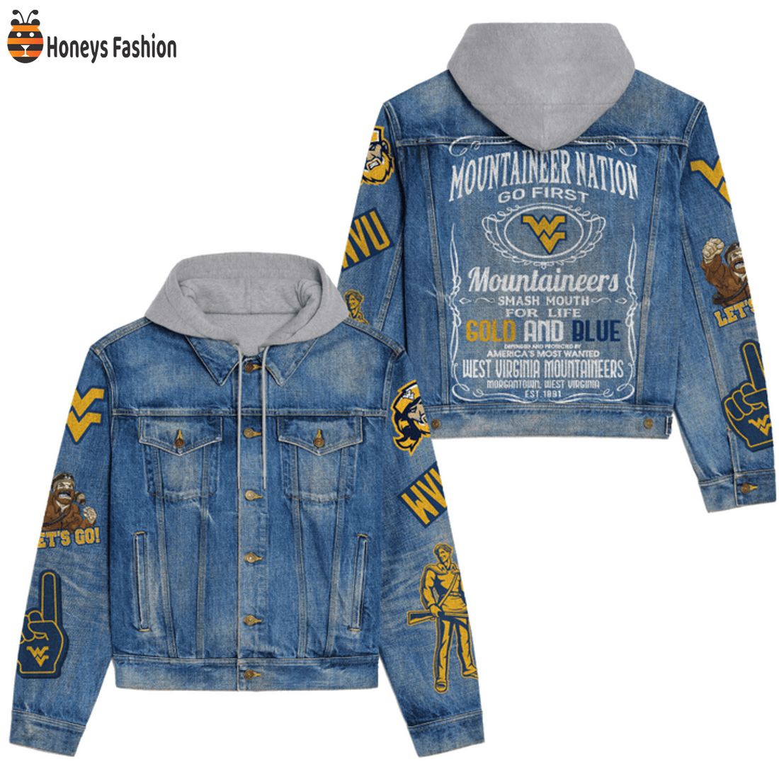 NEW West Virginia Mountaineers Nation Go Firts Smash Mouth Hooded Denim Jacket