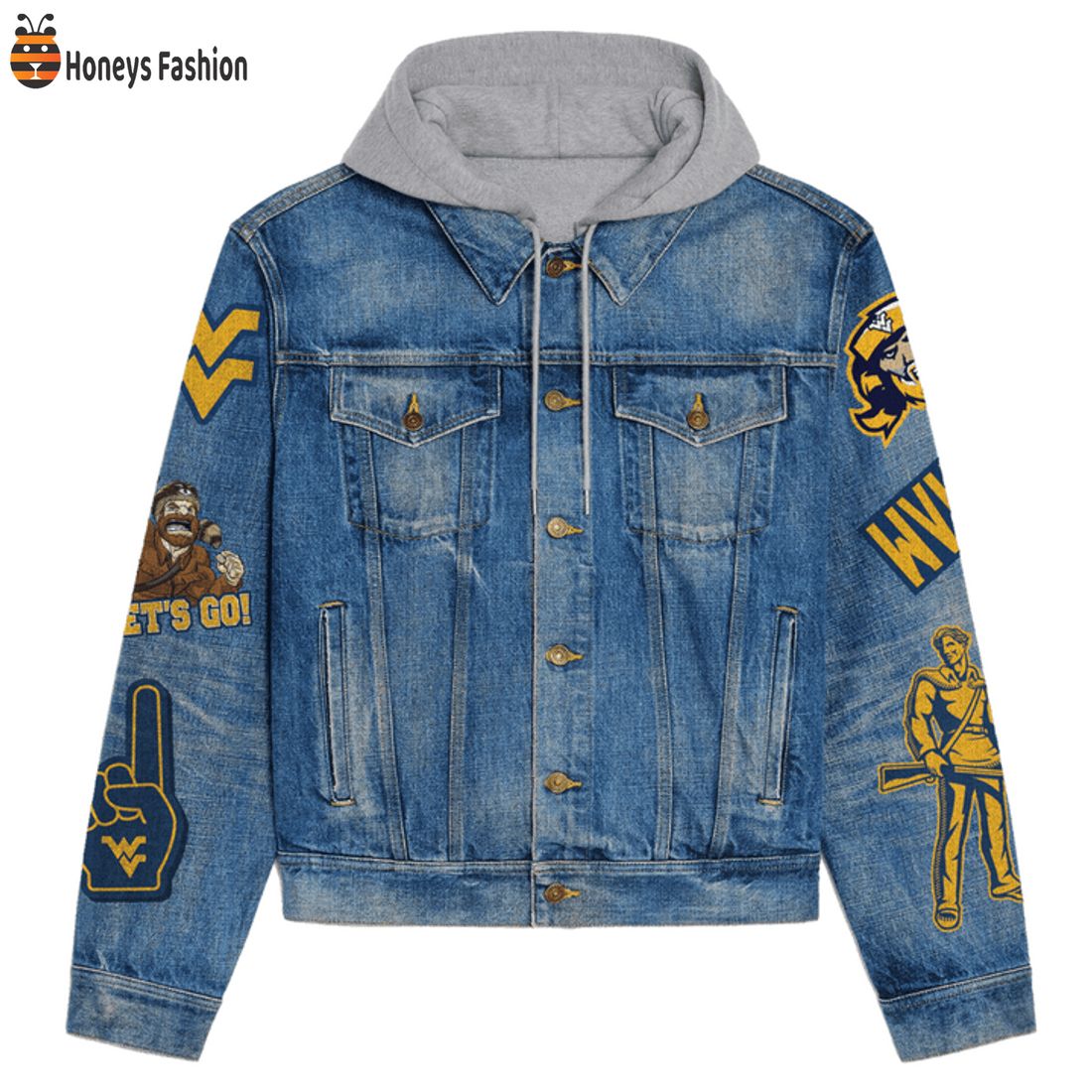 NEW West Virginia Mountaineers Nation Go Firts Smash Mouth Hooded Denim Jacket