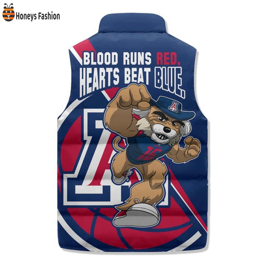 SELLER Bear Down Arizona Wildcats Blood Runs Red Hearts Beat Blue Puffer Sleeveless Jacket