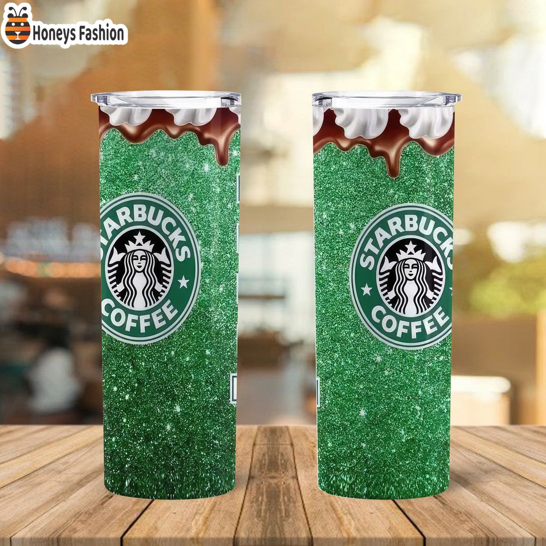 SELLER Starbucks Coffee Diamond Bling Bling Green Steel Tumbler