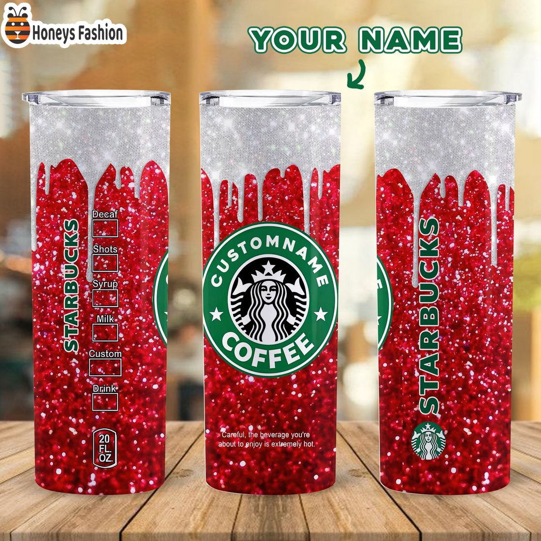 SELLER Starbucks Coffee Ruby Bling Bling Red Custom Name Steel Tumbler