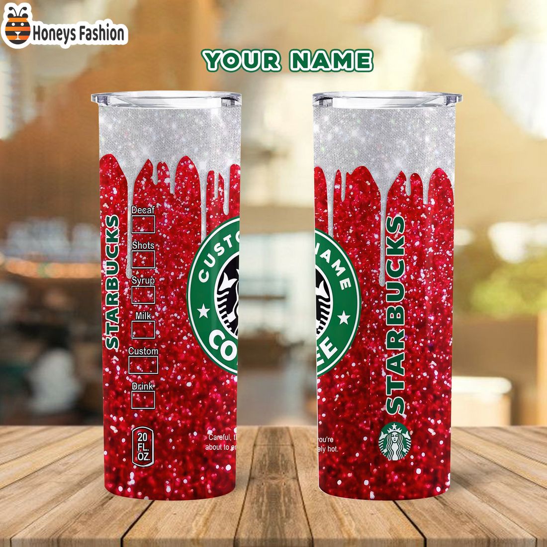 SELLER Starbucks Coffee Ruby Bling Bling Red Custom Name Steel Tumbler