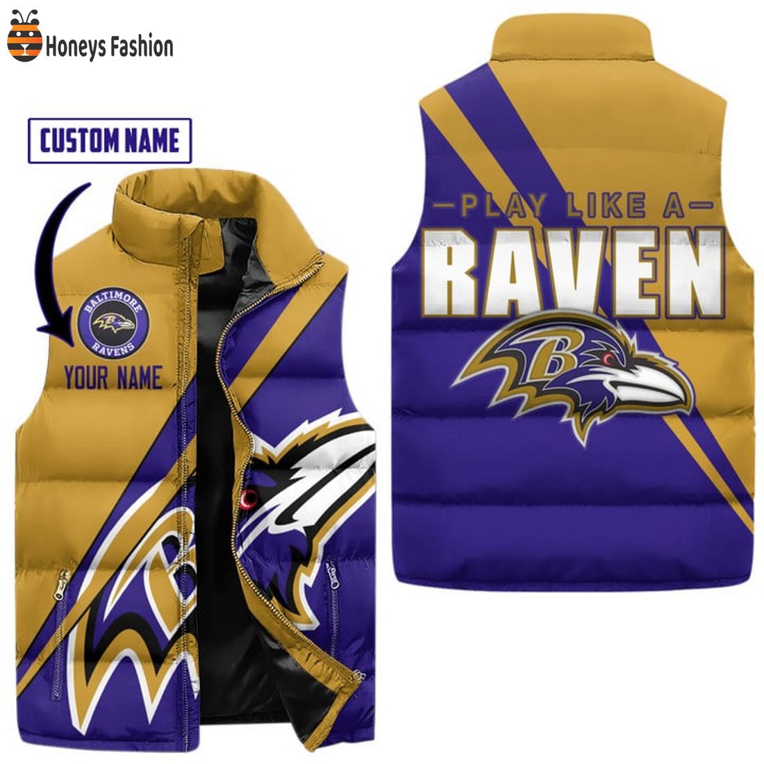 TRENDING Baltimore Ravens Play Like A Raven Custom Name Puffer Sleeveless Jacket