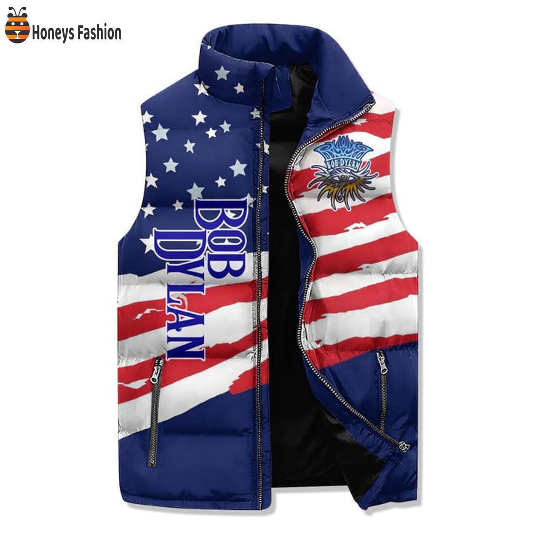 TRENDING Bob Dylan Blowin’ In The Wind American Flag Puffer Sleeveless Jacket