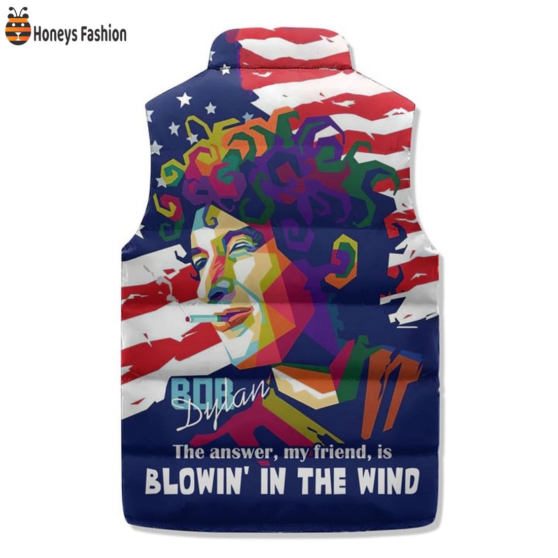 TRENDING Bob Dylan Blowin' In The Wind American Flag Puffer Sleeveless Jacket