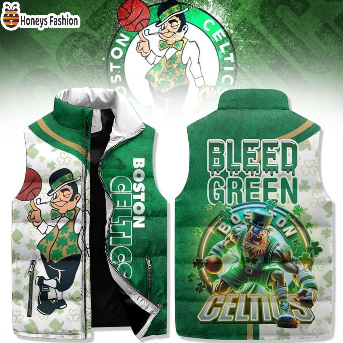 TRENDING Boston Celtics Bleed Green Patrick Puffer Sleeveless Jacket