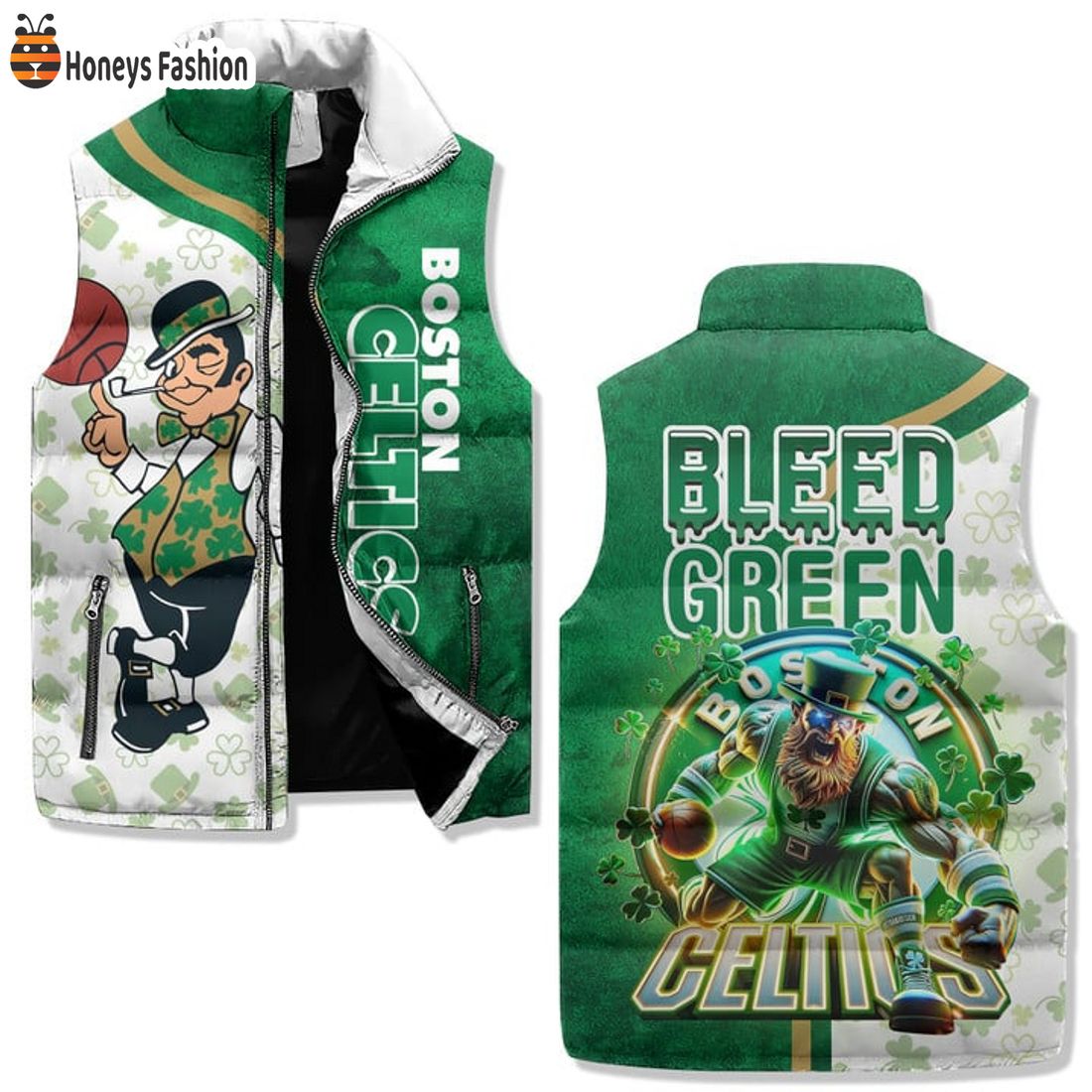 TRENDING Boston Celtics Bleed Green Patrick Puffer Sleeveless Jacket