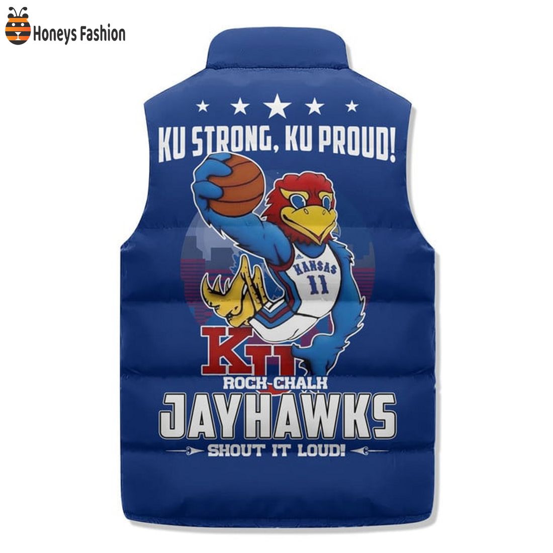 TRENDING Kansas Jayhawks Rock Chalk Ku Strong Ku Proud Puffer Sleeveless Jacket