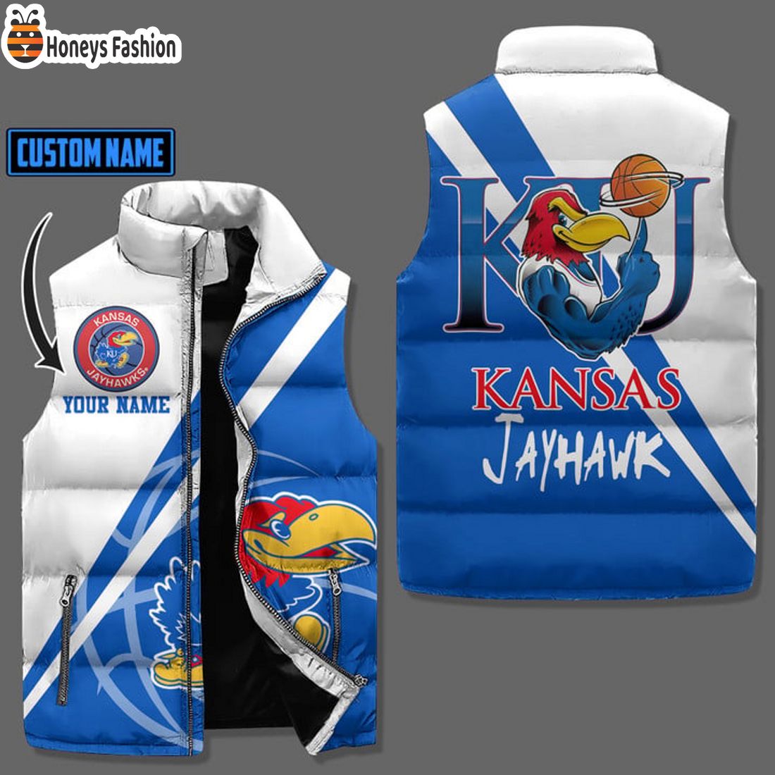 TRENDING KU Kansas Jayhawks Custom Name Puffer Sleeveless Jacket