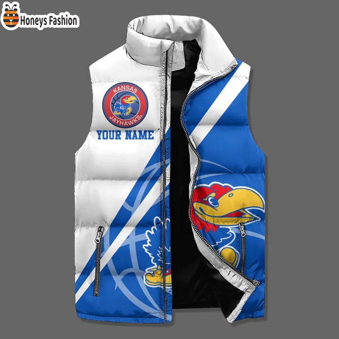 TRENDING KU Kansas Jayhawks Custom Name Puffer Sleeveless Jacket