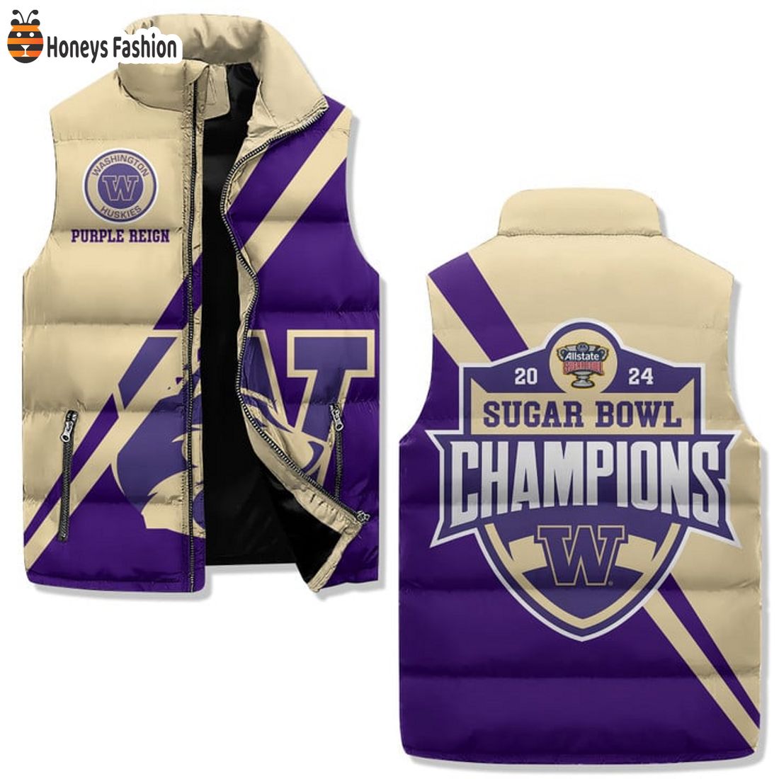 TRENDING Washington Huskies Purple Reign Sugar Bowl Champions 2024 Puffer Sleeveless Jacket