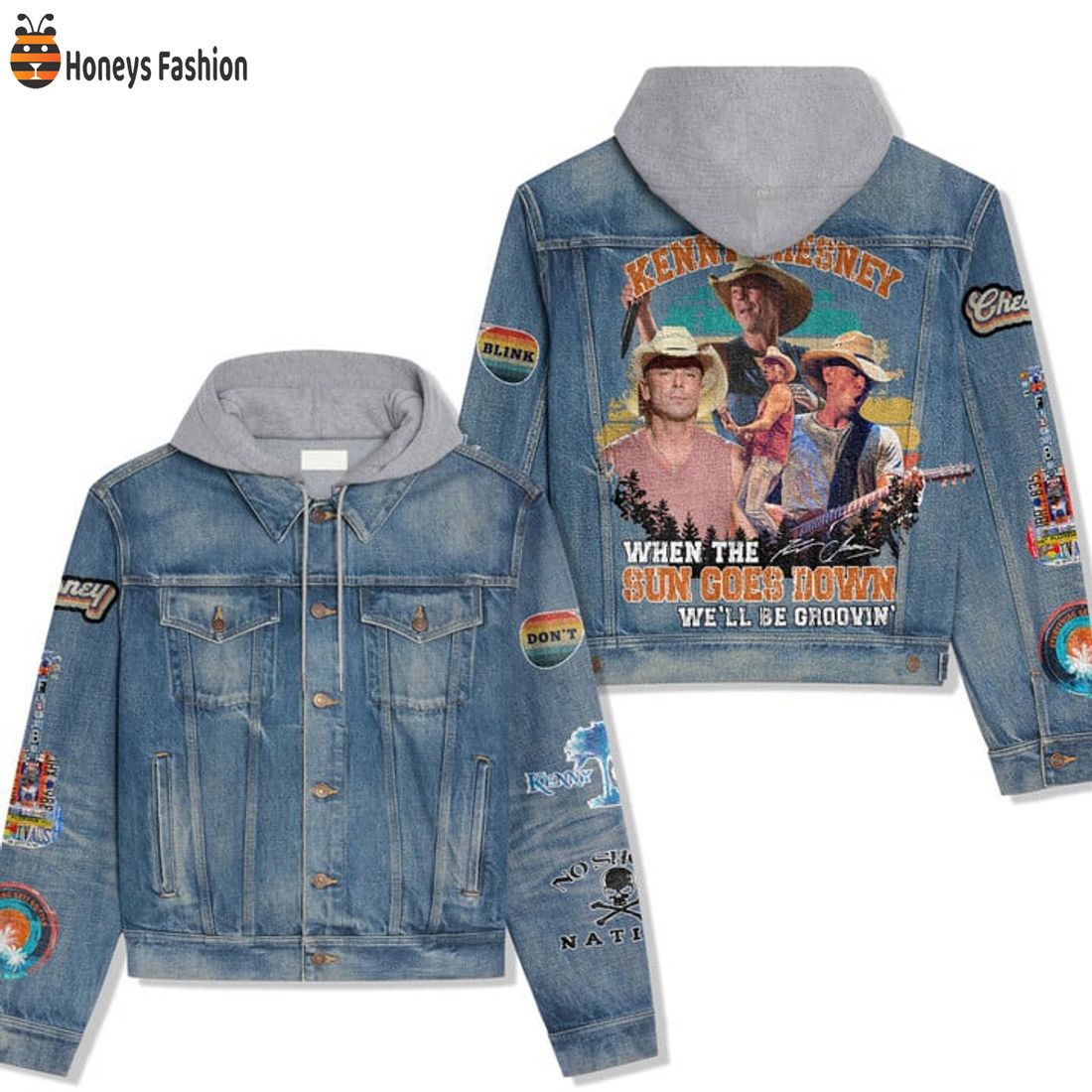 HOT Kenny Chesney When The Sun Goes Down Hooded Denim Jacket