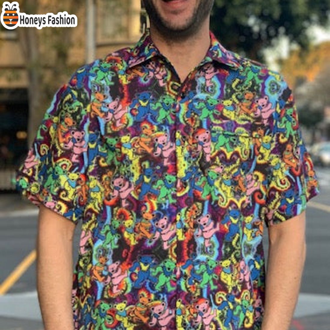 SELLER Dancing Bear Grateful Dead Aloha Pattern Hawaiian Shirt