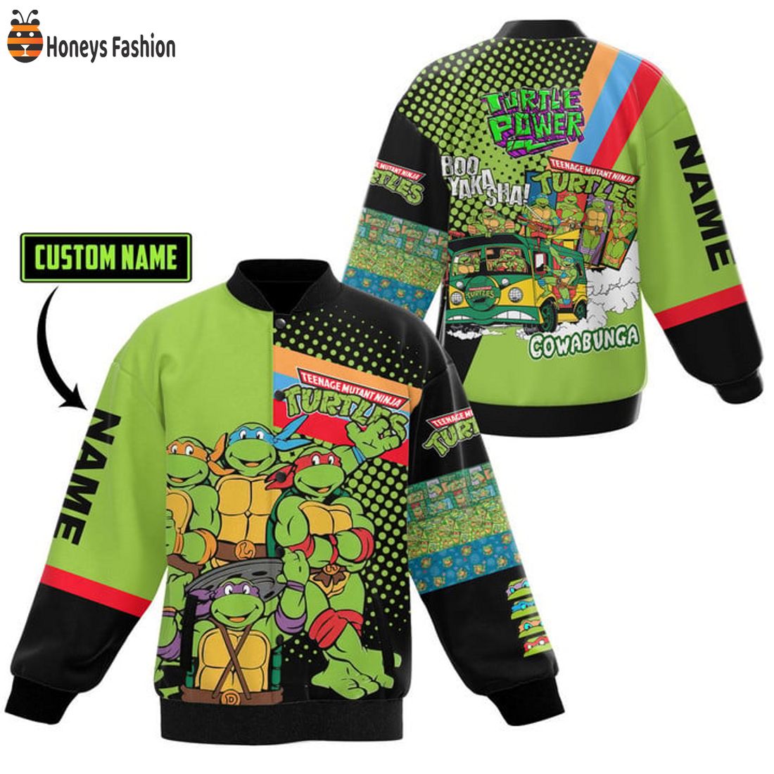 TRENDING TMNT Turtle Power Cowabunga Custom Name Baseball Jacket