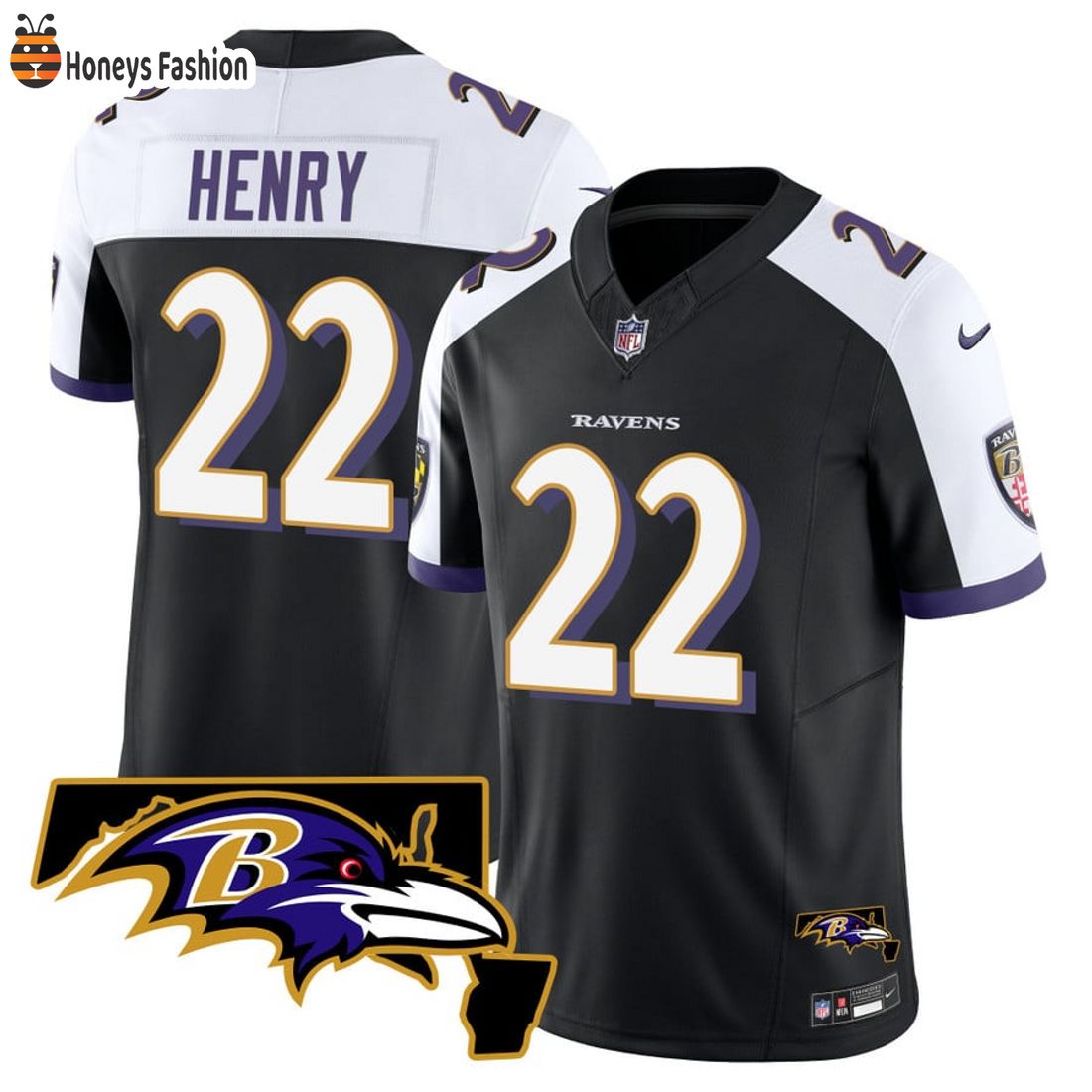 AMAZING Derrick Henry Baltimore Ravens Maryland Patch Vapor Black Alternate Jersey