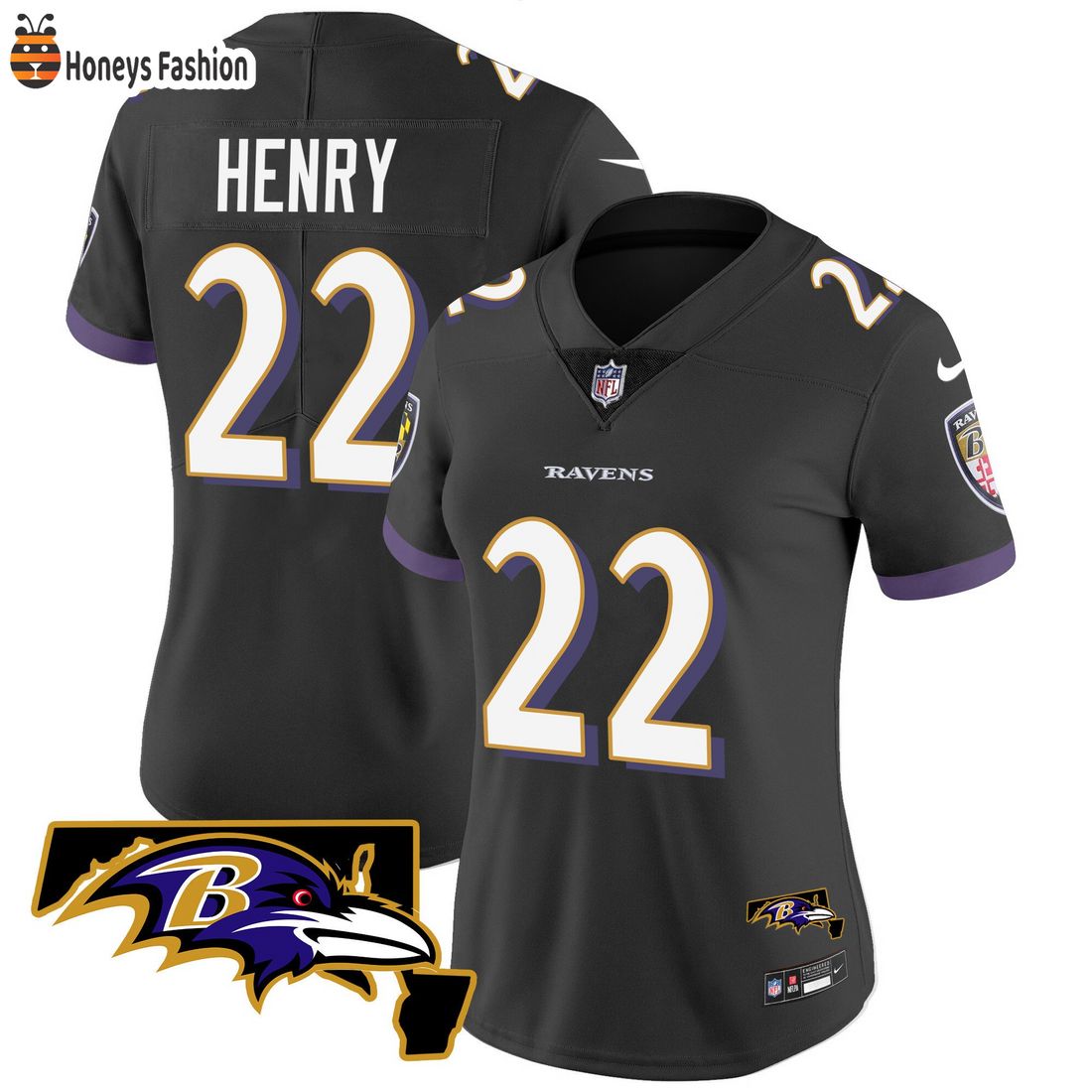 AMAZING Derrick Henry Baltimore Ravens Maryland Patch Vapor Black Jersey