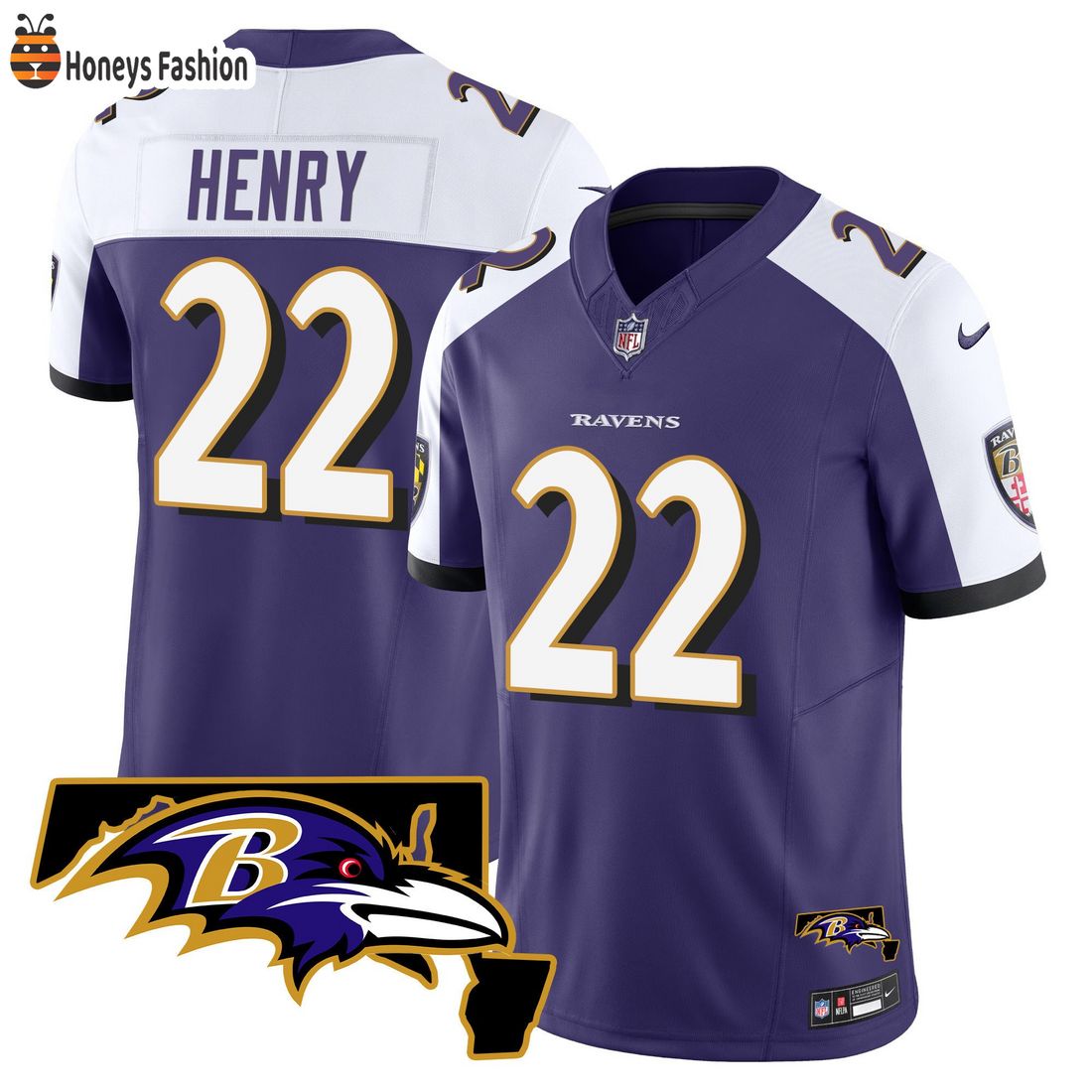 AMAZING Derrick Henry Baltimore Ravens Maryland Patch Vapor Purple Alternate Jersey