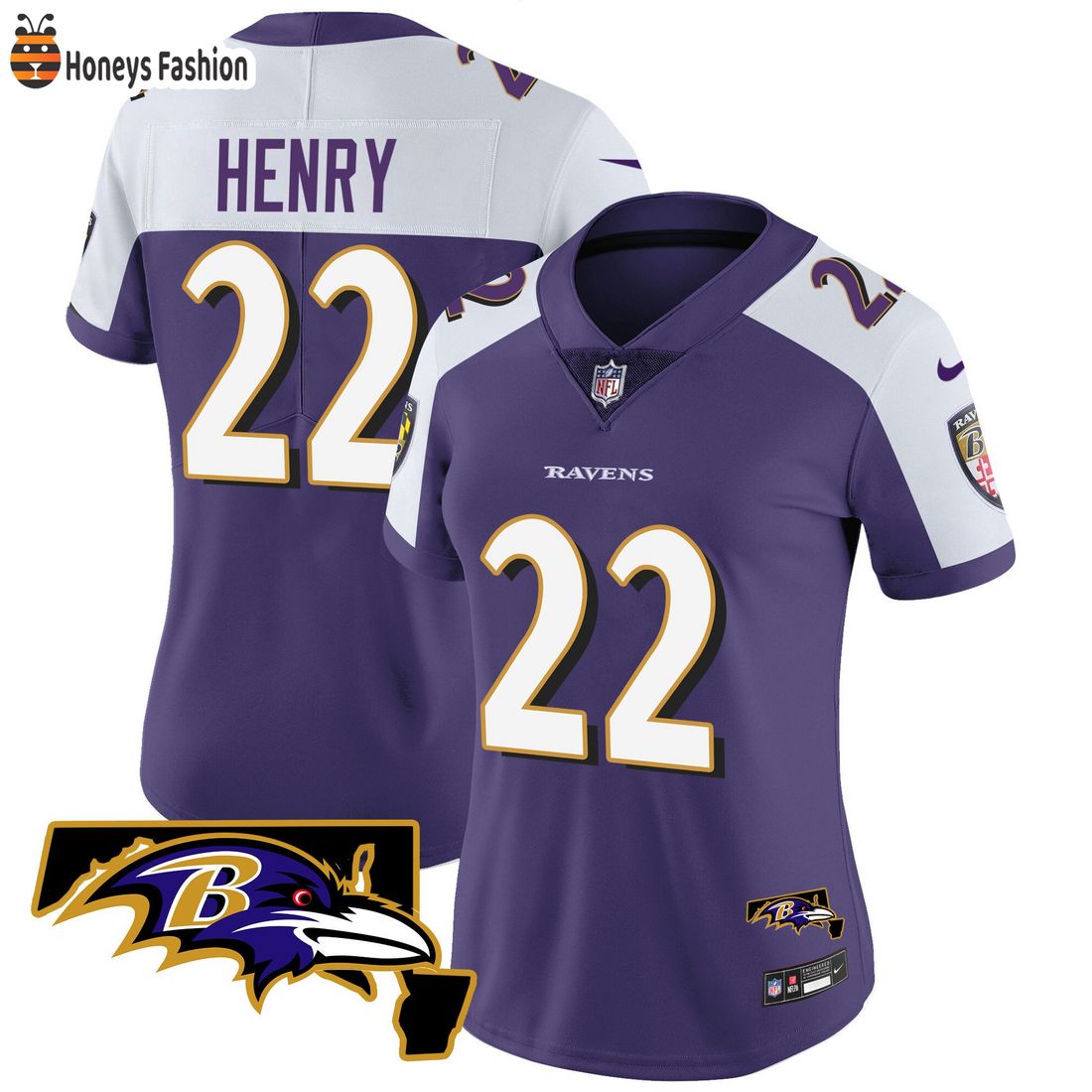 AMAZING Derrick Henry Baltimore Ravens Maryland Patch Vapor Purple Alternate Jersey