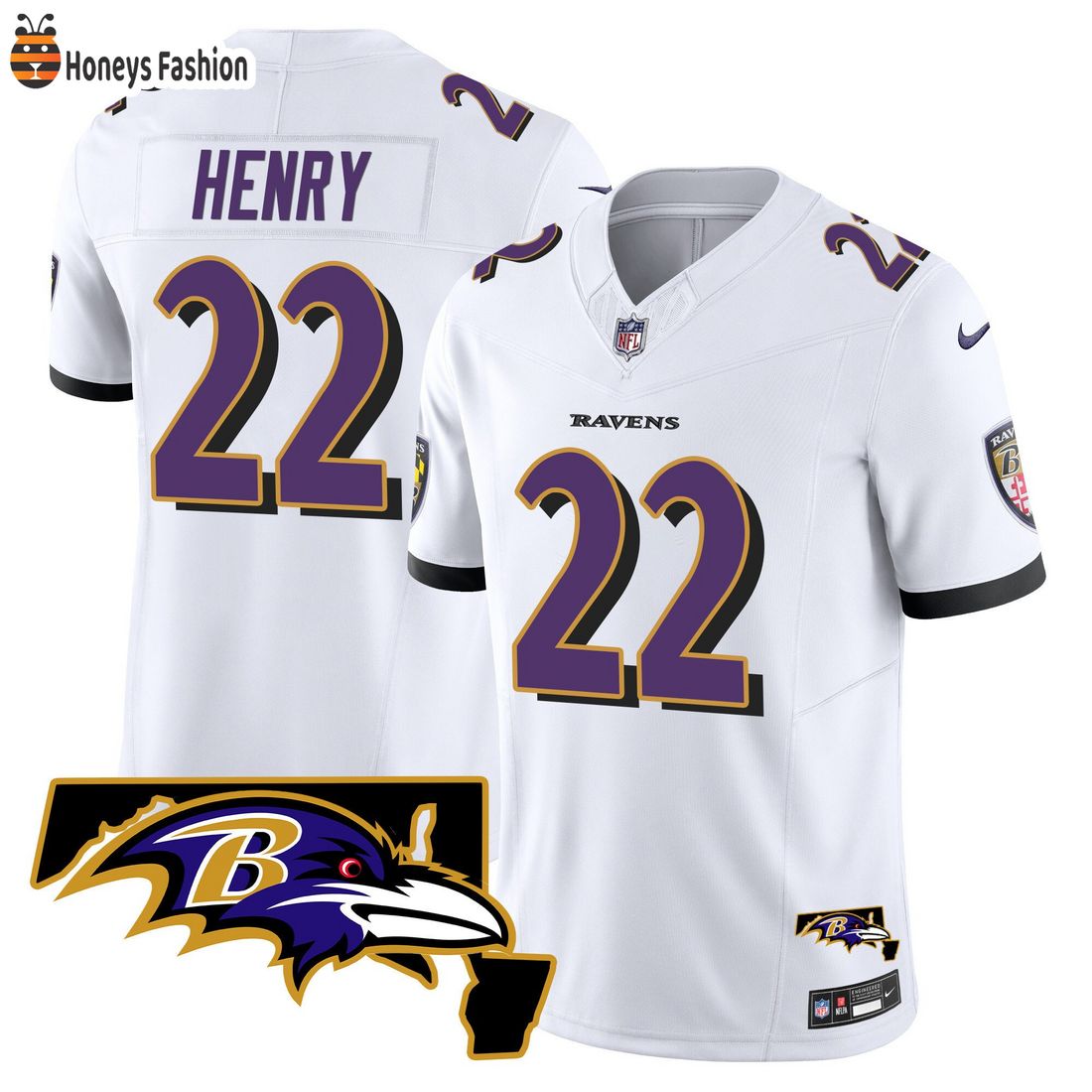 AMAZING Derrick Henry Baltimore Ravens Maryland Patch Vapor Purple Jersey