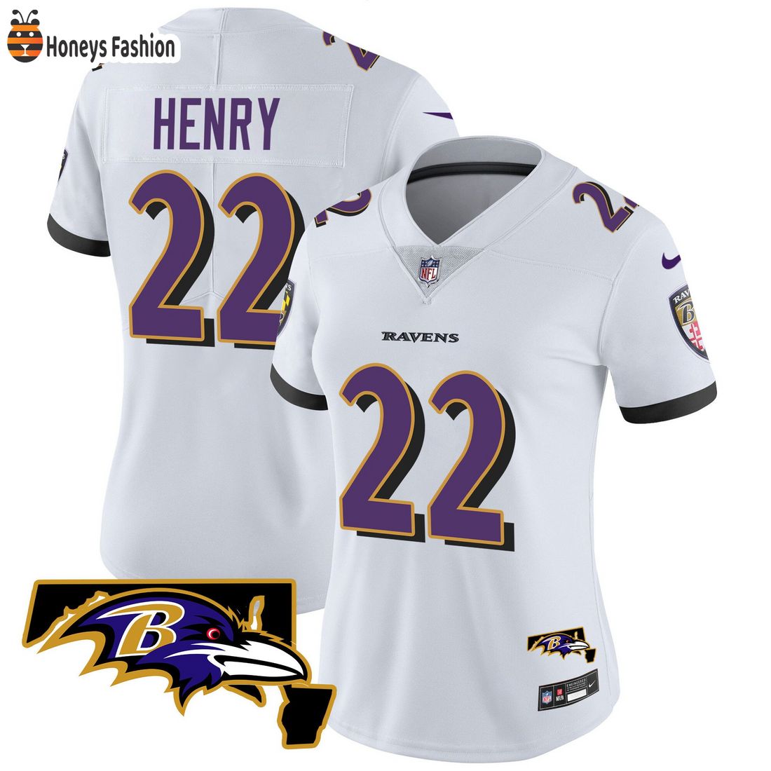 AMAZING Derrick Henry Baltimore Ravens Maryland Patch Vapor Purple Jersey