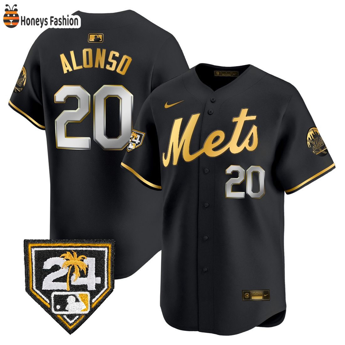 AMAZING Pete Alonso New York Mets 2024 Spring Training Vapor Black Gold Jersey