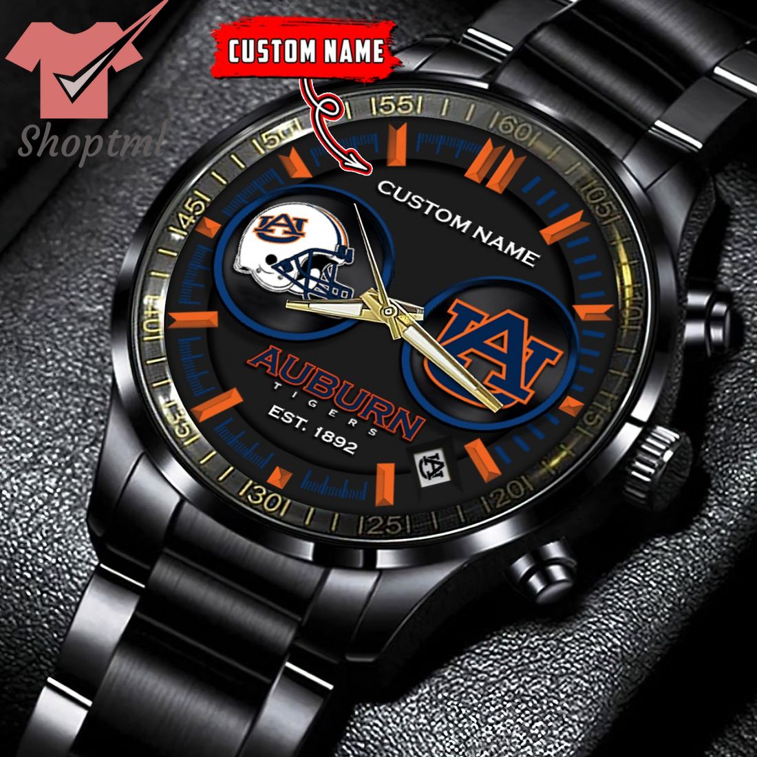 Auburn Tigers est 1892 custom name black stainless steel watch