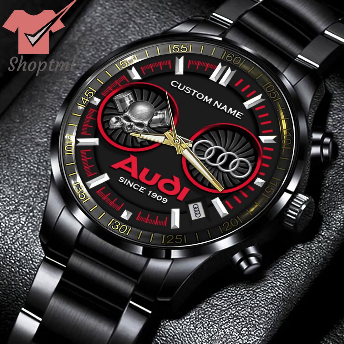 Audi since 1909 custom name black stainless steel watch
