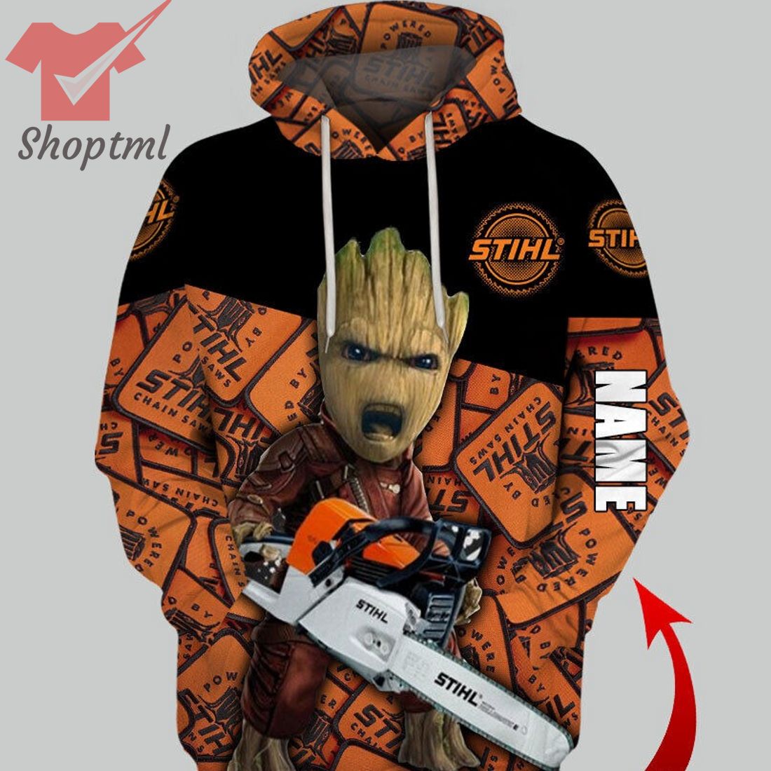 Baby groot with stihl custom hoodie