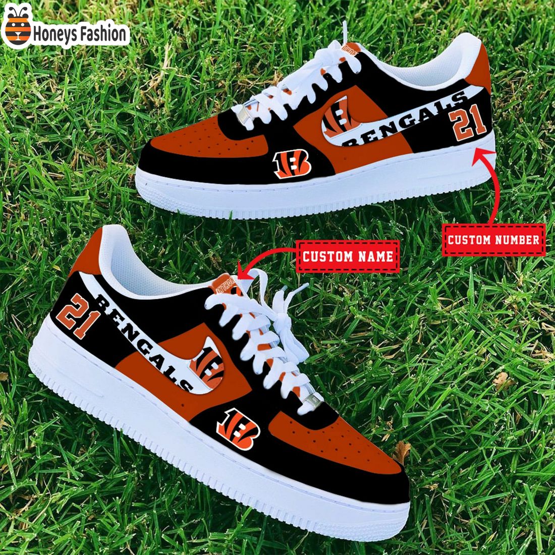 BEST Cincinnati Bengals Personalize Name Number Orange Nike Air Force 1 Sneakers