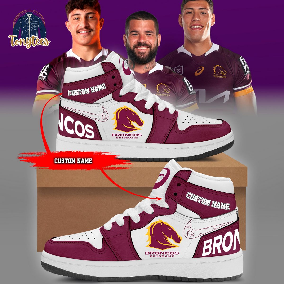 Brisbane Broncos NRL Custom Name Air Jordan 1 High Sneaker