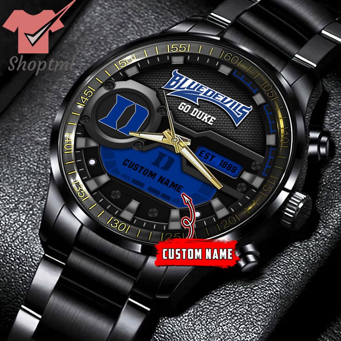 Duke Blue Devils go duke custom name black stainless steel watch