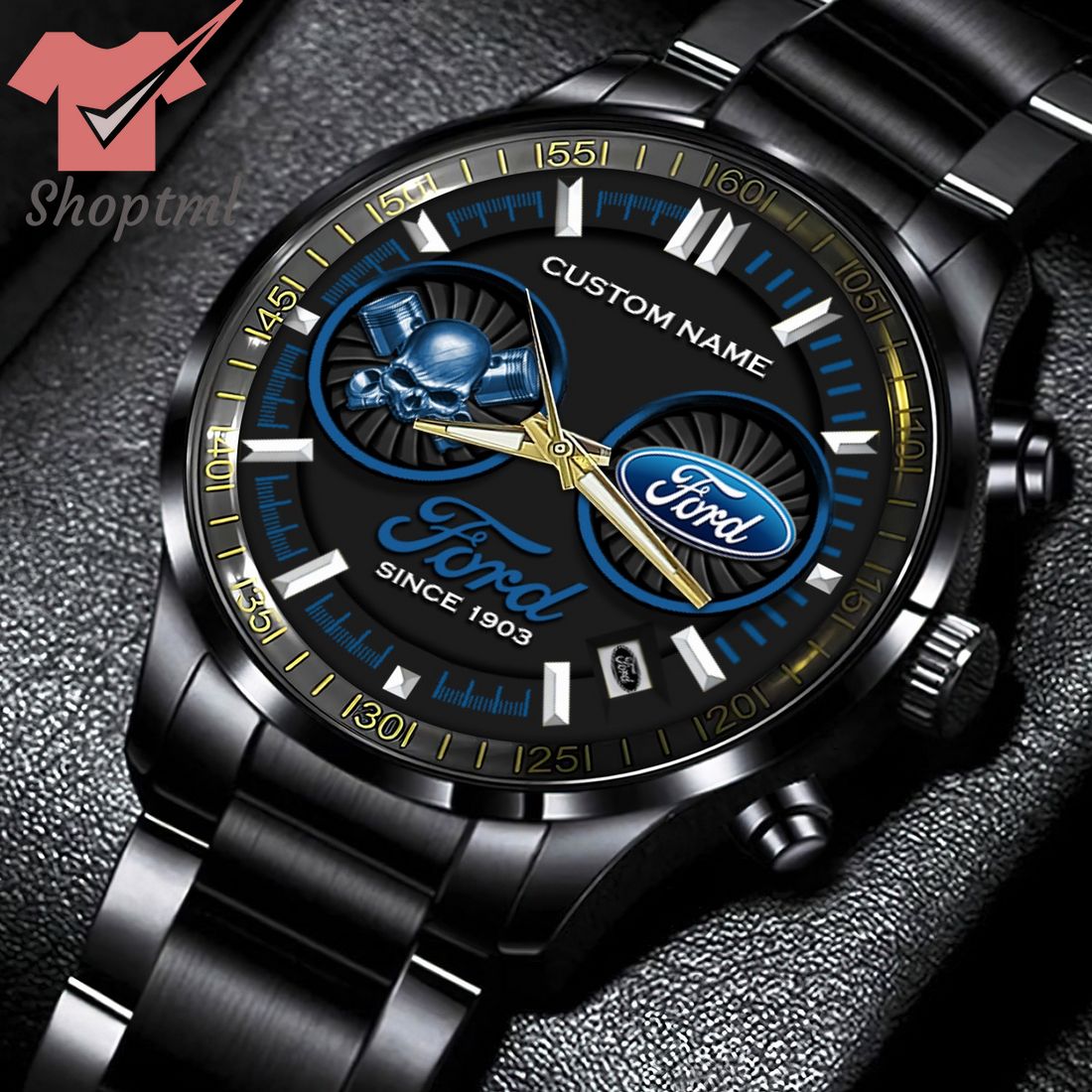 Ford since 1903 custom name black stainless steel watch