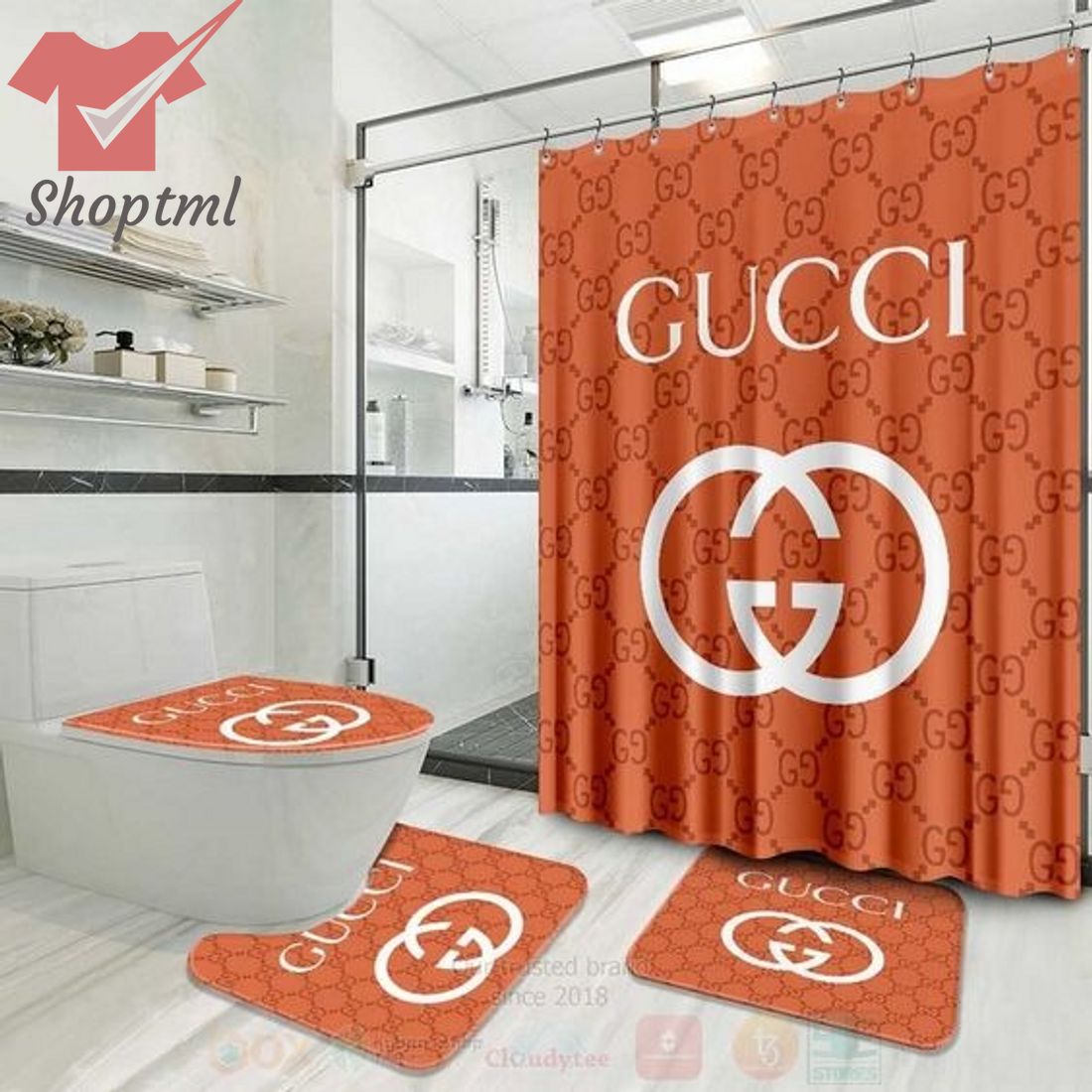 Gucci Shower Curtain Set Rug Toilet Luxury Brand
