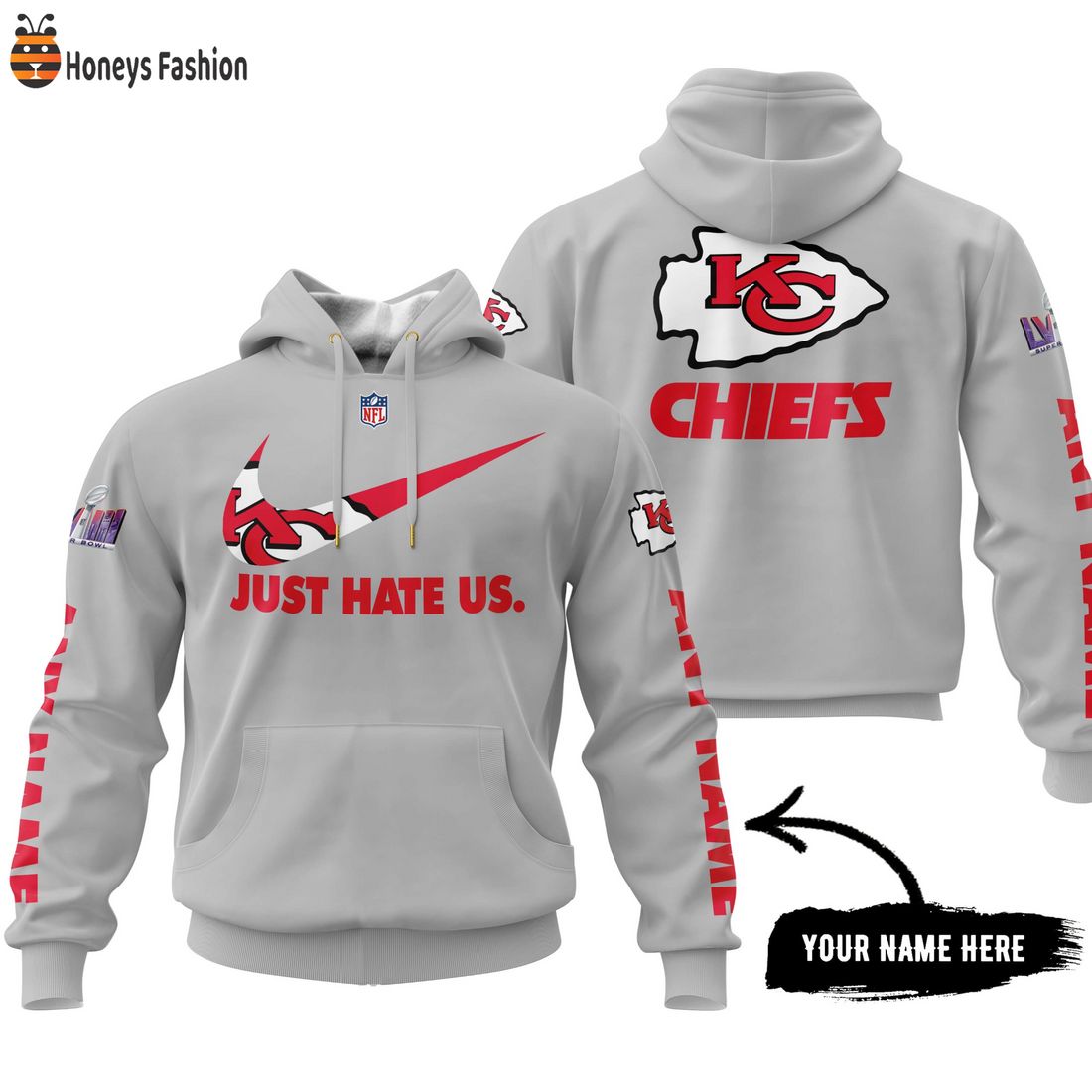 HOT Kansas City Chiefs Just Hate Us Custom Name Hoodie Shirt