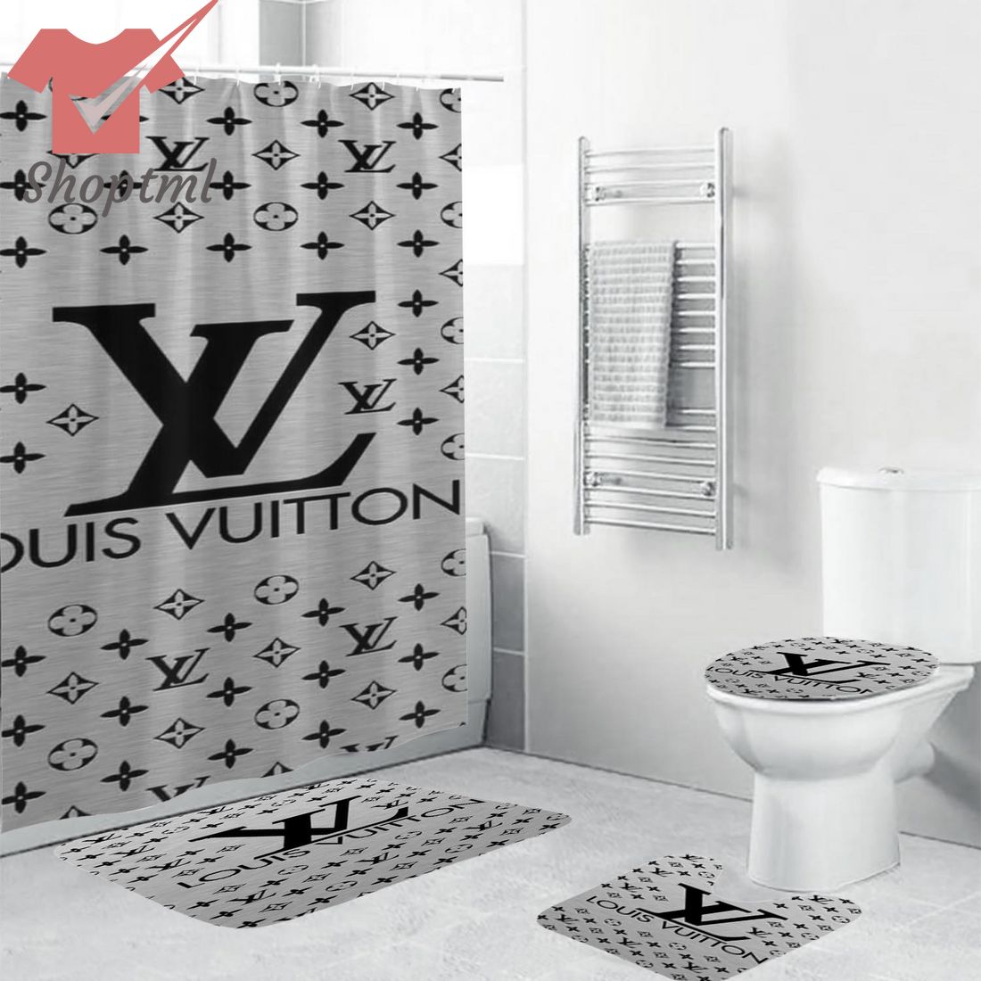 Louis Vuitton Shower Curtain Set Rug Toilet Luxury Brand