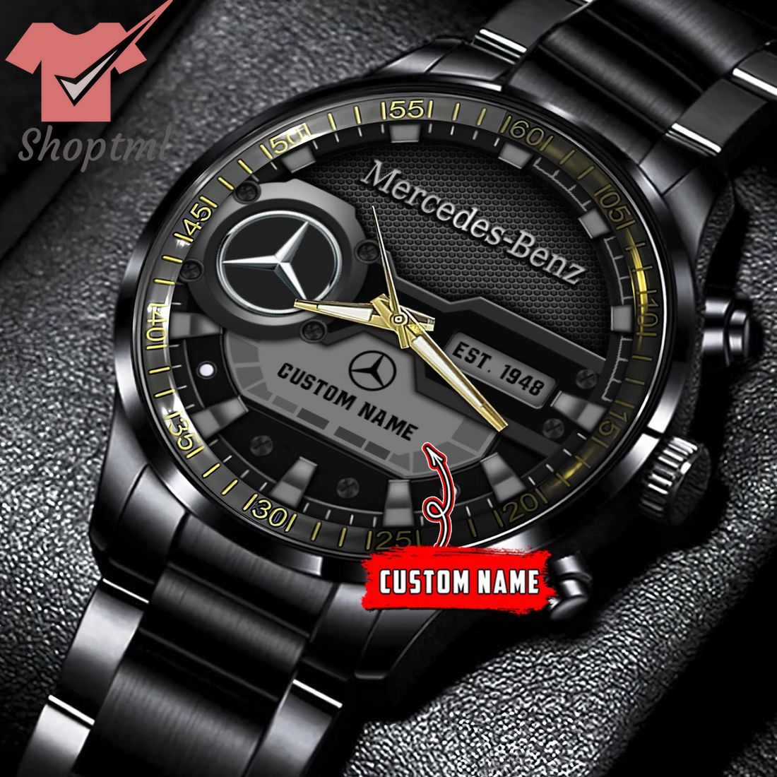 Mercedes-Benz est 1948 custom name black stainless steel watch
