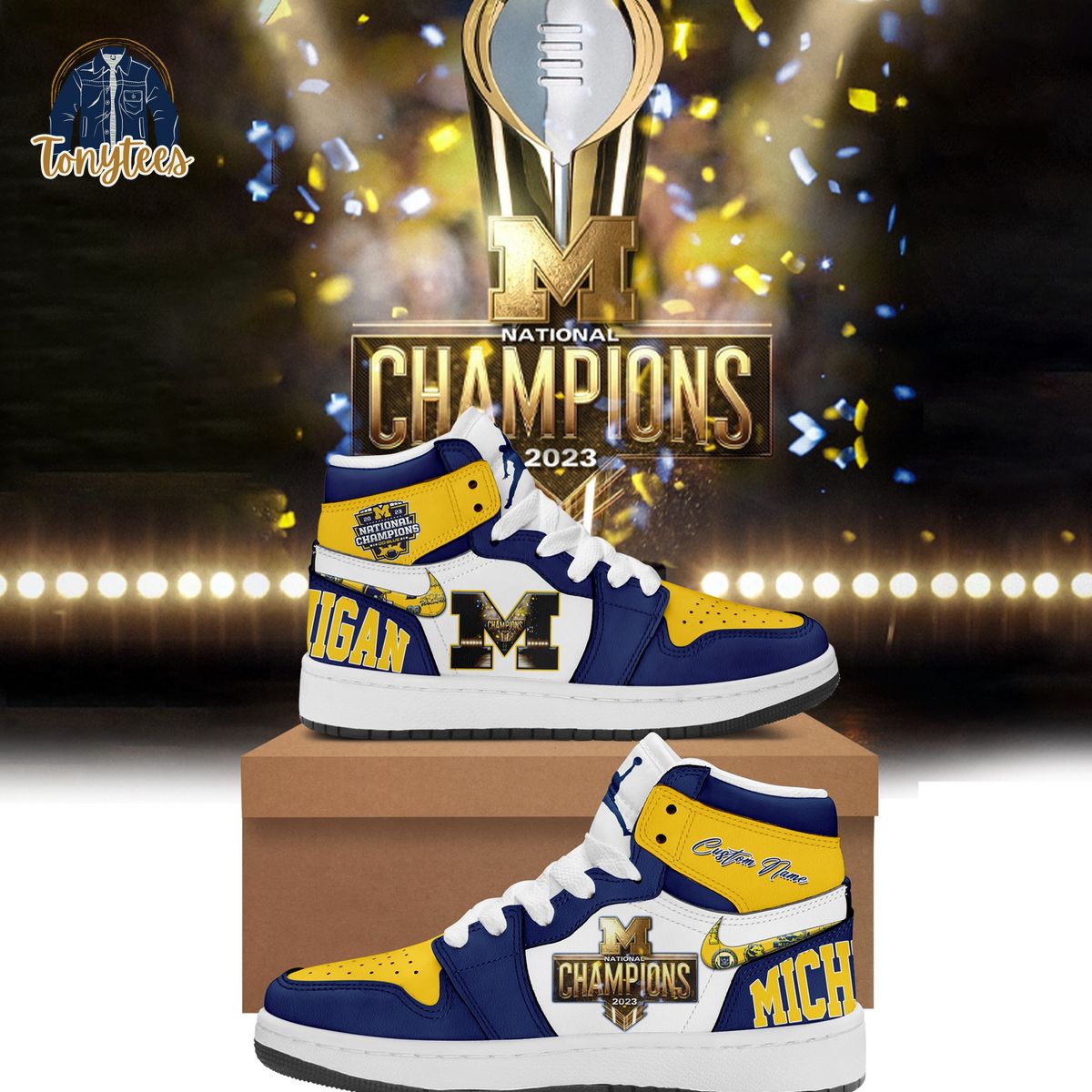 Michigan Wolverines 2024 National Champions Custom Name Air Jordan 1 High Sneaker