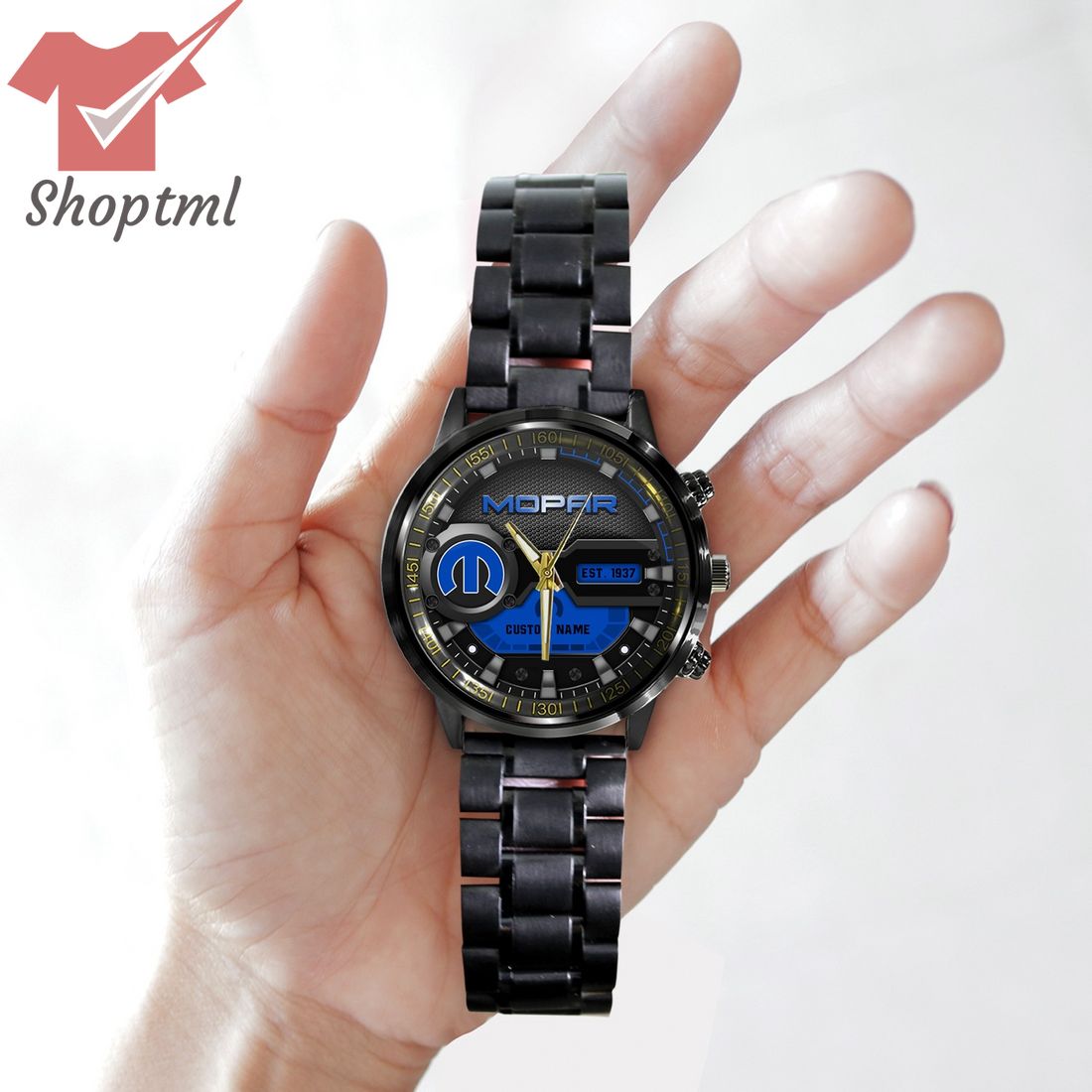 Mopar est 1937 custom name black stainless steel watch