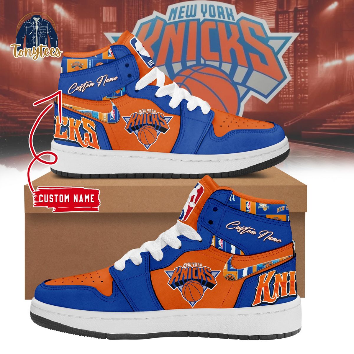 New York Knicks Custom Name Air Jordan 1 High Sneaker