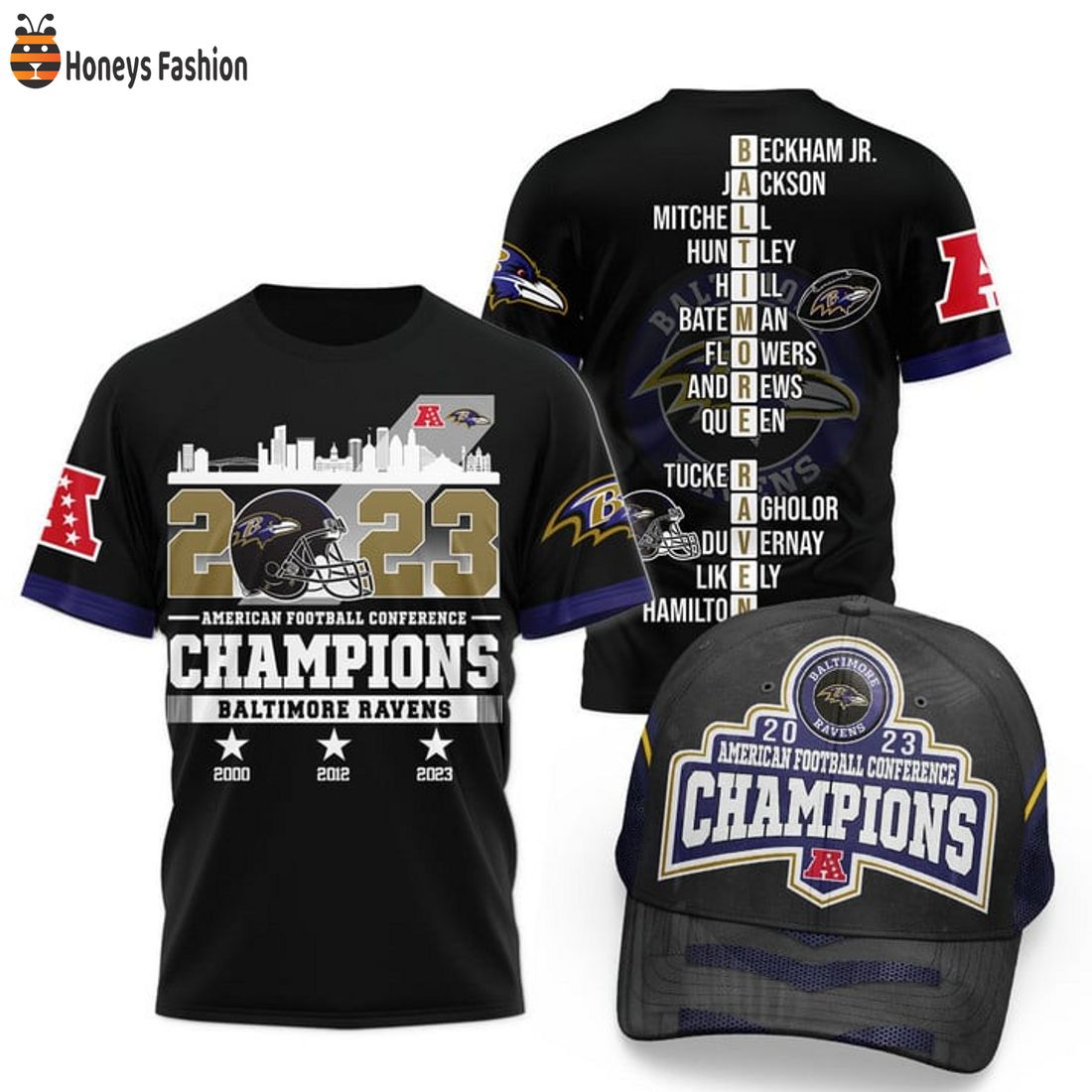 TOP Baltimore Ravens AFC Champions 2023 Combo Shirt And Cap